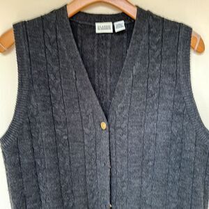 Cableknit Sweater Vest Vintage Charcoal‎ Gray Cardigan Size Mens Xl